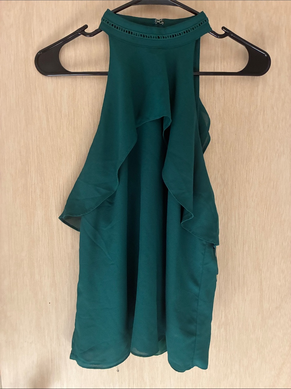 Women's Halter Neck Ruffle Dress - Emerald Green